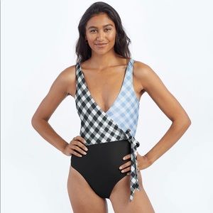 NWT Summersalt blue/black Gingham Wrap Swimsuit, Onepiece